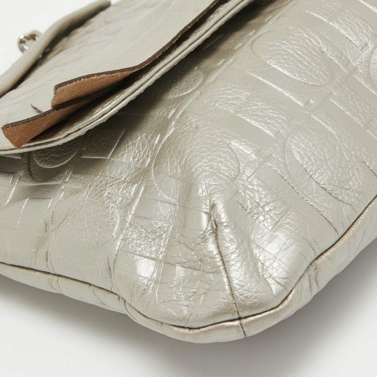 Pre Owned CH Carolina Herrera Grey Monogram Leather Audrey Shoulder Bag