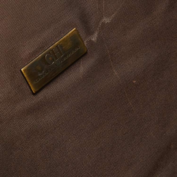 Pre Owned CH Carolina Herrera Dark Brown/Two Tone Beige Monogram Canvas Shopper Tote