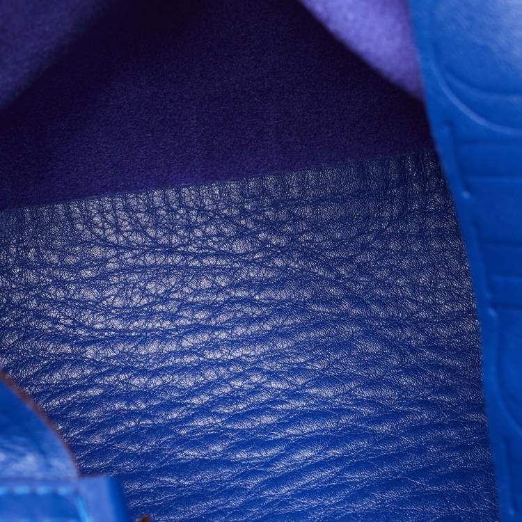 Pre Owned CH Carolina Herrera Blue Monogram Embossed Leather Large Matryoshka Tote
