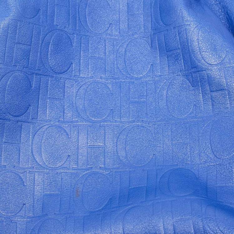 Pre Owned CH Carolina Herrera Blue Monogram Embossed Leather Large Matryoshka Tote