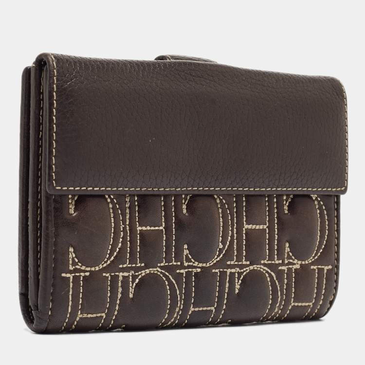 Pre Owned CH Carolina Herrera Choco Brown Monogram Leather Wallet
