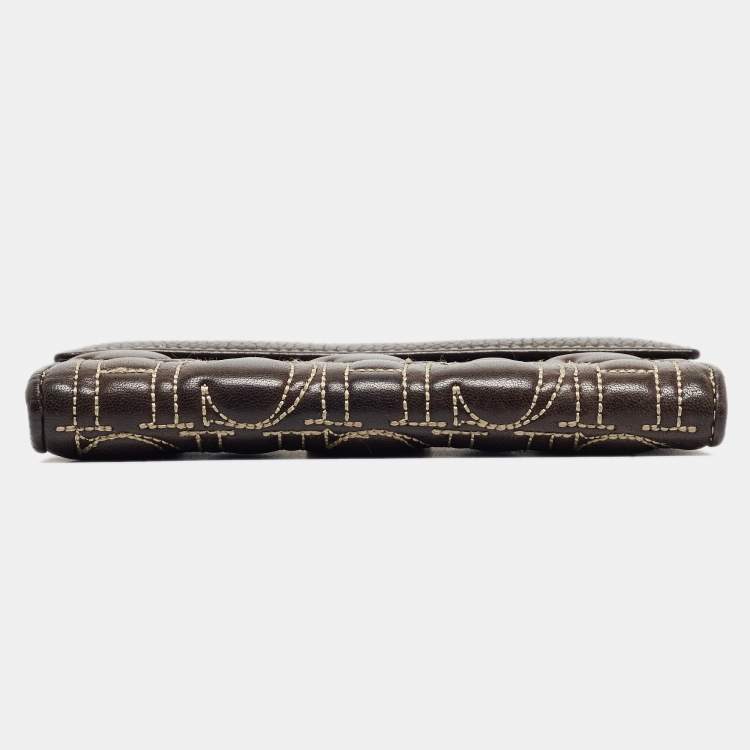 Pre Owned CH Carolina Herrera Choco Brown Monogram Leather Wallet