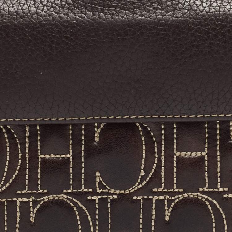 Pre Owned CH Carolina Herrera Choco Brown Monogram Leather Wallet