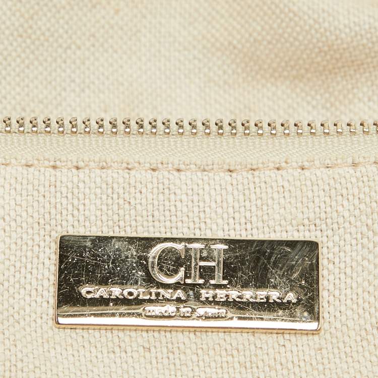 Pre Owned CH Carolina Herrera Two Tone Brown Monogram Leather Dome Satchel