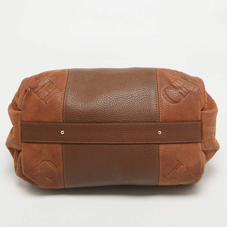 Pre Owned CH Carolina Herrera Two Tone Brown Monogram Leather Dome Satchel