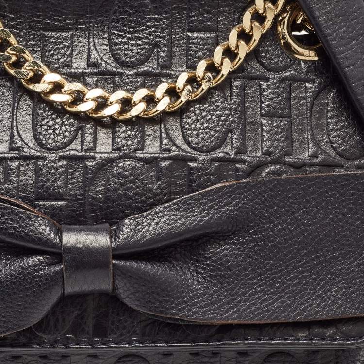 Pre Owned CH Carolina Herrera Navy Blue Monogram Leather Audrey Shoulder Bag