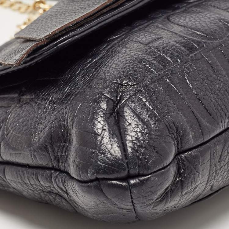 Pre Owned CH Carolina Herrera Navy Blue Monogram Leather Audrey Shoulder Bag