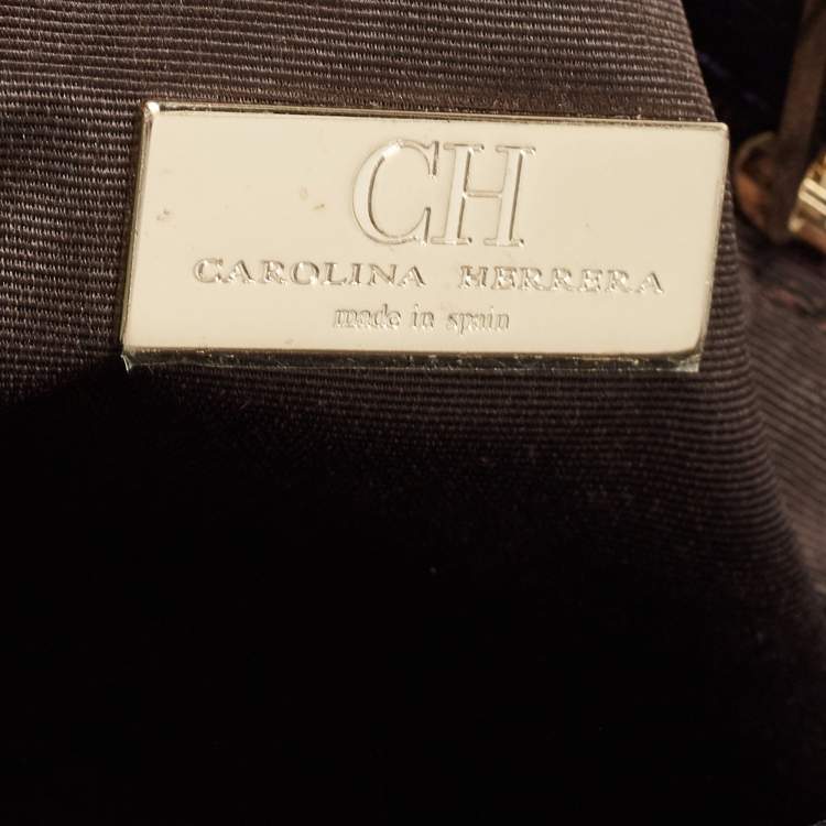 Pre Owned CH Carolina Herrera Navy Blue Monogram Leather Audrey Shoulder Bag