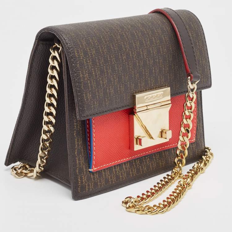 Pre Owned CH Carolina Herrera Multicolor Signature Coated Canvas and Leather Small Carry on Bandoulière Bag
