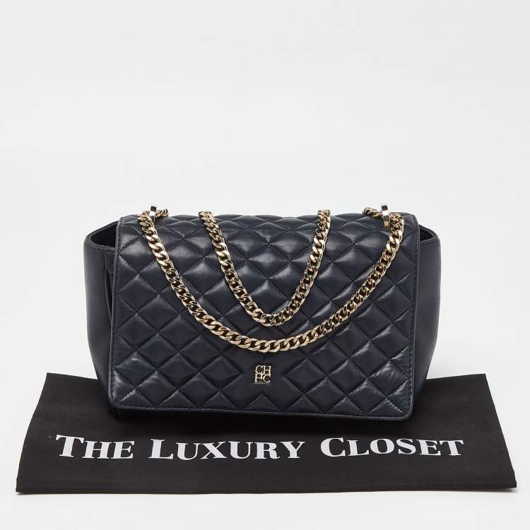 Pre Owned CH Carolina Herrera Blue Quilted Leather Flap Chain Shoulder Bag