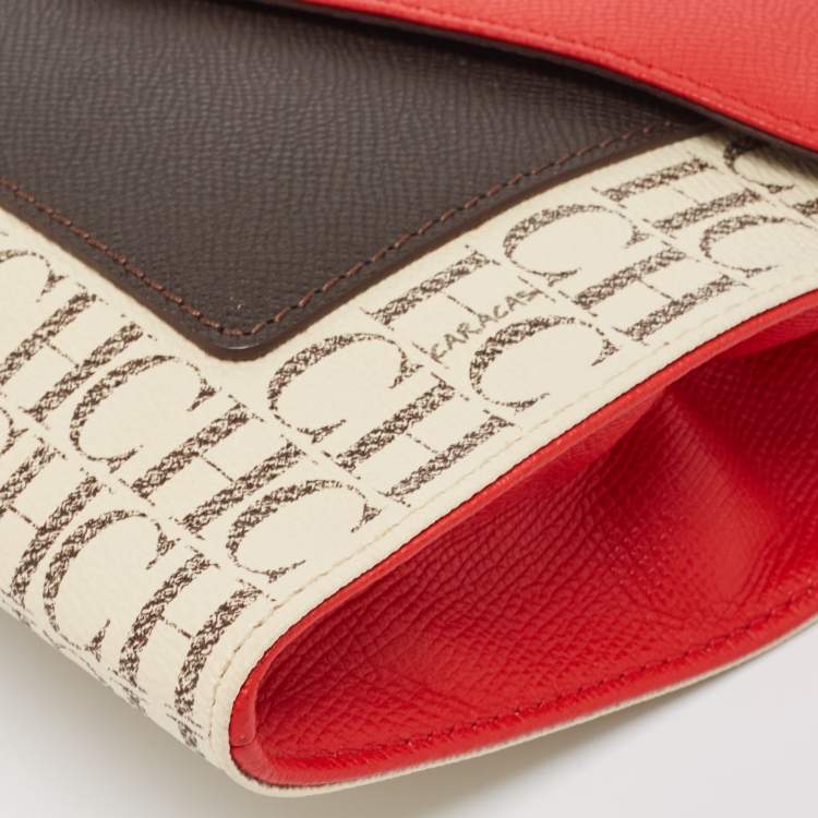 Pre Owned CH Carolina Herrera Multicolor Signature Coated Canvas and Leather Envelope Shoulder Bag
