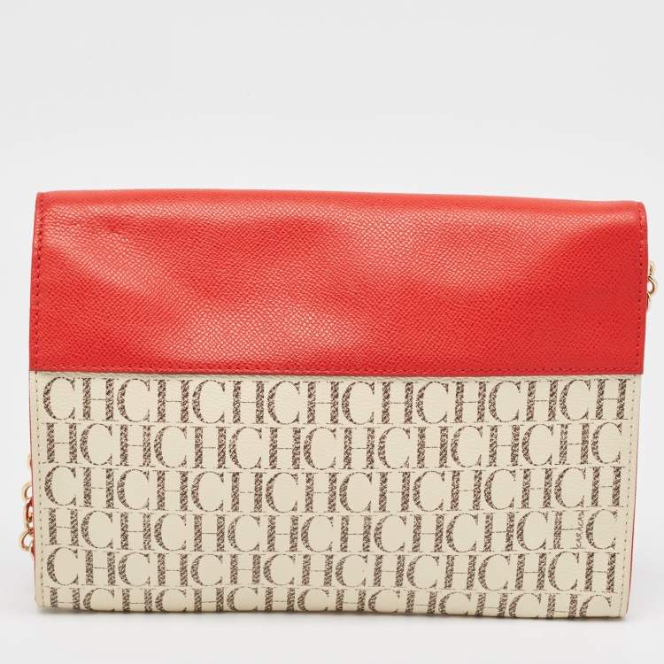 Pre Owned CH Carolina Herrera Multicolor Signature Coated Canvas and Leather Envelope Shoulder Bag