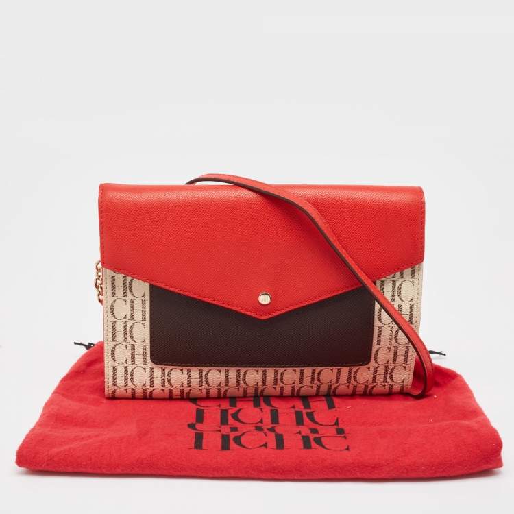 Pre Owned CH Carolina Herrera Multicolor Signature Coated Canvas and Leather Envelope Shoulder Bag