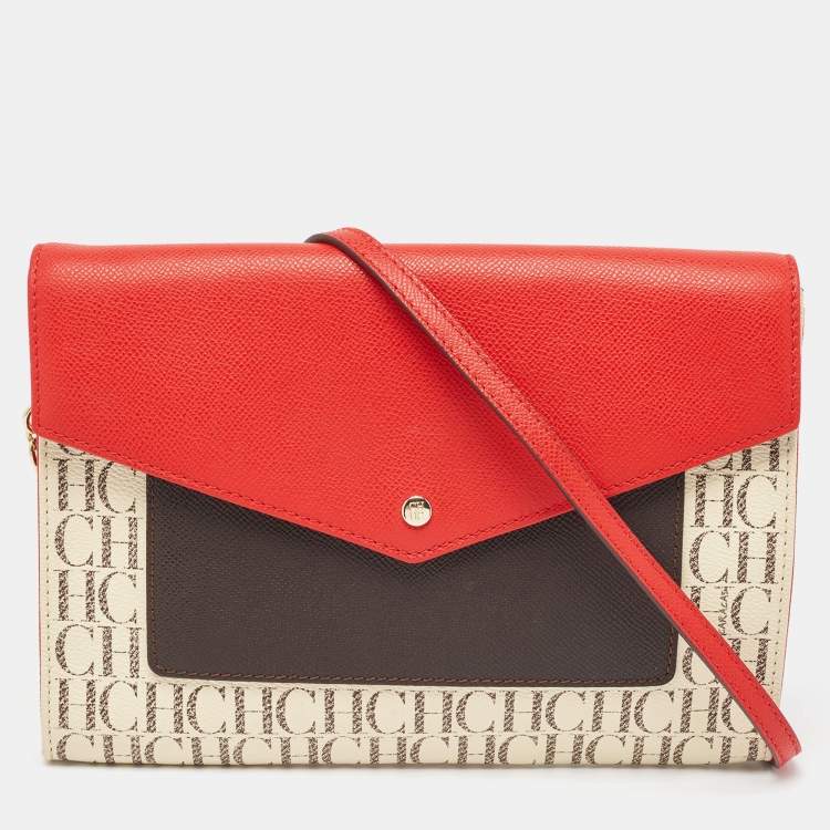 Pre Owned CH Carolina Herrera Multicolor Signature Coated Canvas and Leather Envelope Shoulder Bag