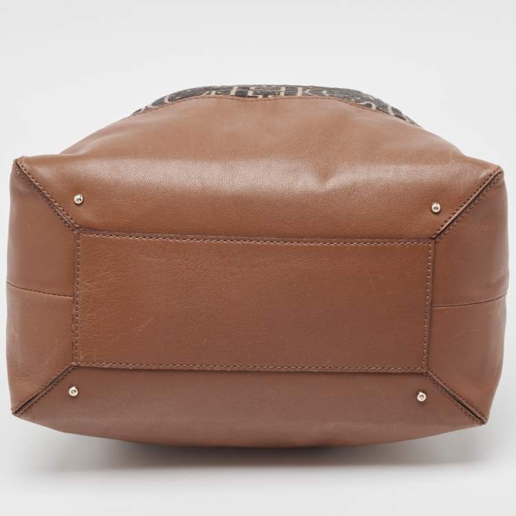 Pre Owned CH Carolina Herrera Brown/Black Monogram Fabric and Leather Hobo