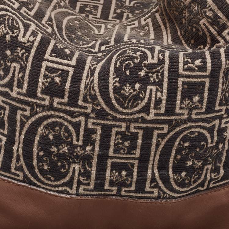 Pre Owned CH Carolina Herrera Brown/Black Monogram Fabric and Leather Hobo