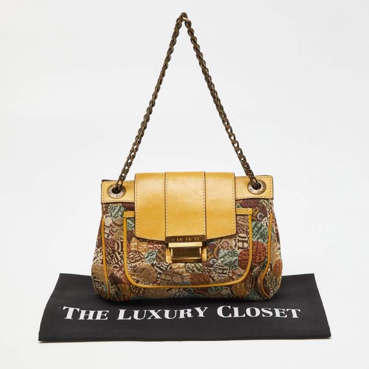 Pre Owned CH Carolina Herrera Multicolor Monogram Canvas and Leather Chain Shoulder Bag