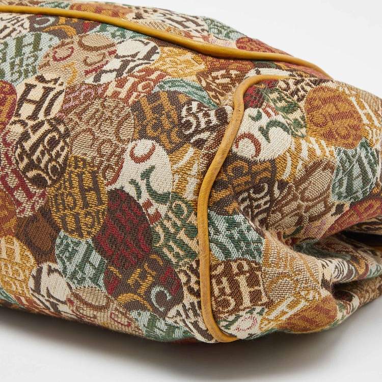Pre Owned CH Carolina Herrera Multicolor Monogram Canvas and Leather Chain Shoulder Bag