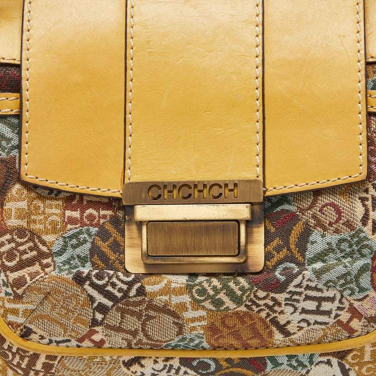 Pre Owned CH Carolina Herrera Multicolor Monogram Canvas and Leather Chain Shoulder Bag