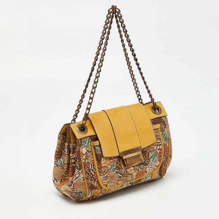 Pre Owned CH Carolina Herrera Multicolor Monogram Canvas and Leather Chain Shoulder Bag