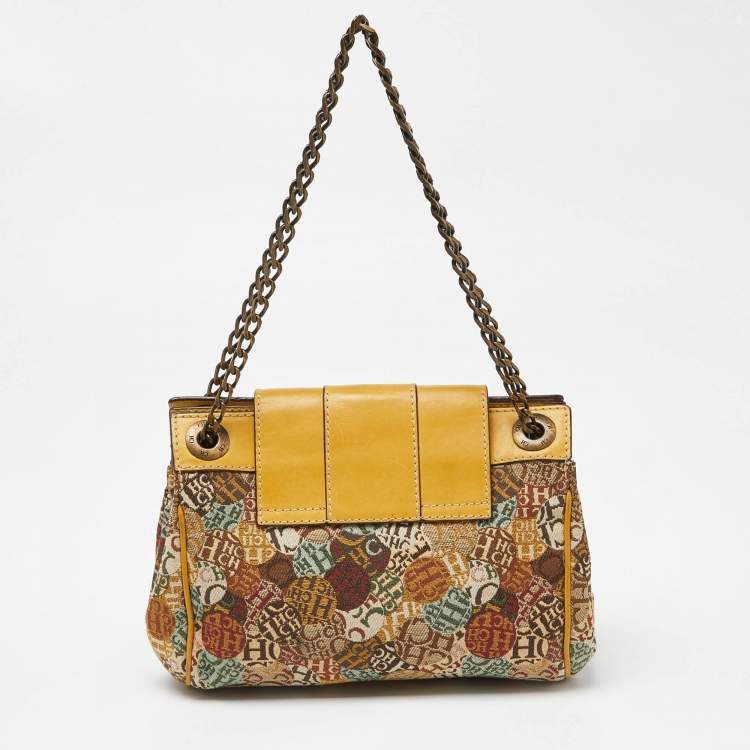 Pre Owned CH Carolina Herrera Multicolor Monogram Canvas and Leather Chain Shoulder Bag