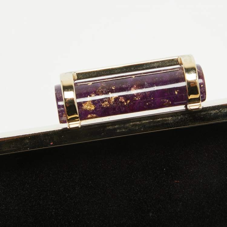Pre Owned CH Carolina Herrera Gold Glitter Small Scala Insignia Chain Clutch