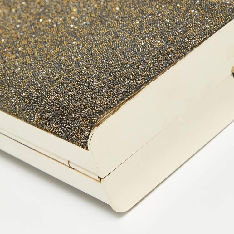 Pre Owned CH Carolina Herrera Gold Glitter Small Scala Insignia Chain Clutch