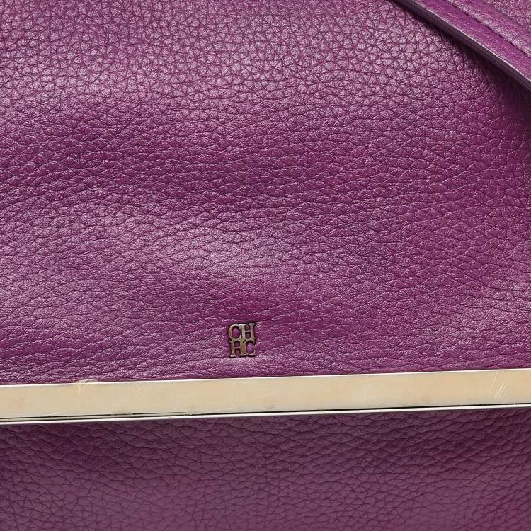 Pre Owned CH Carolina Herrera Purple Leather Top Handle Bag