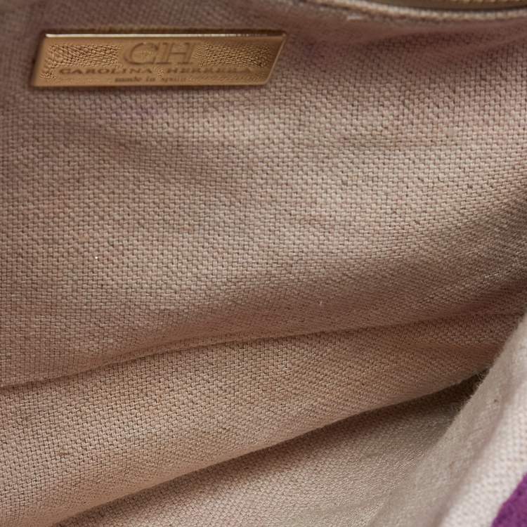 Pre Owned CH Carolina Herrera Purple Leather Top Handle Bag