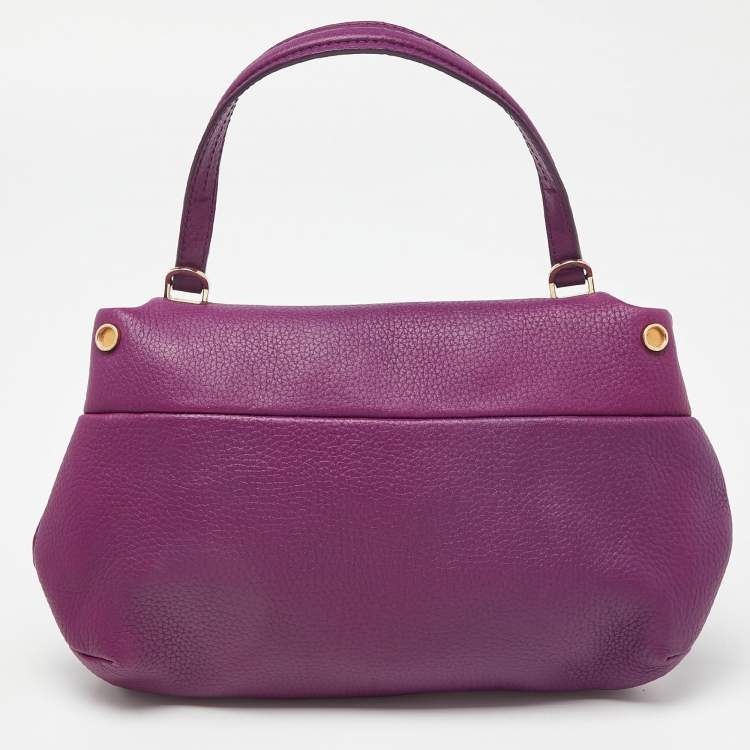 Pre Owned CH Carolina Herrera Purple Leather Top Handle Bag