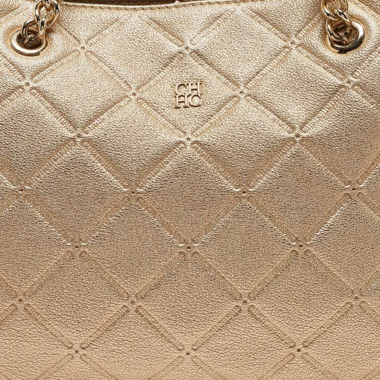 Pre Owned CH Carolina Herrera Metallic Gold Quilted Leather Chain Bag