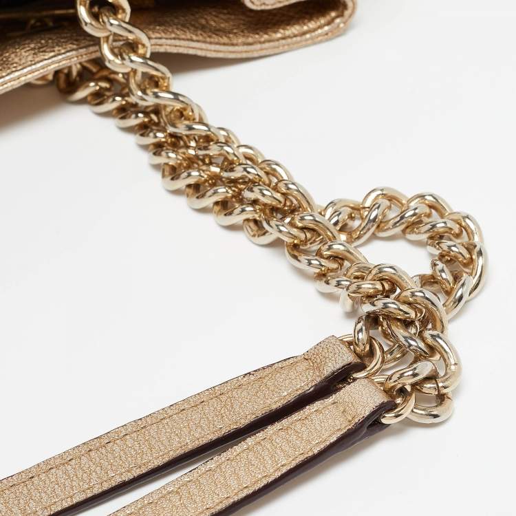 Pre Owned CH Carolina Herrera Metallic Gold Quilted Leather Chain Bag