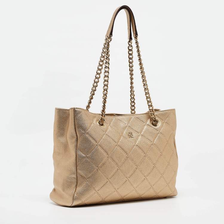 Pre Owned CH Carolina Herrera Metallic Gold Quilted Leather Chain Bag