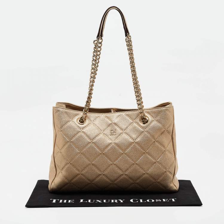 Pre Owned CH Carolina Herrera Metallic Gold Quilted Leather Chain Bag