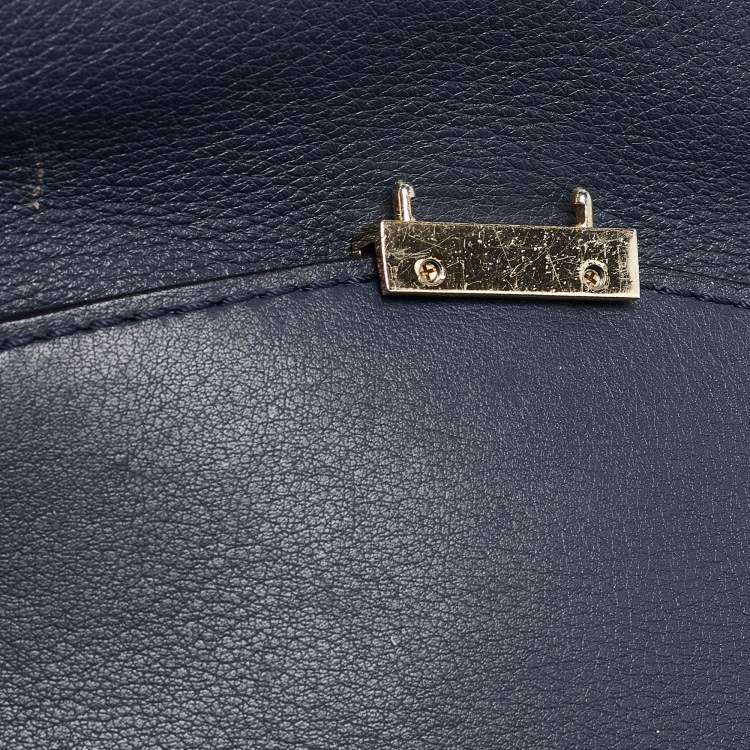 Pre Owned Carolina Herrera Navy Blue/White Leather Minuetto Top Handle Bag