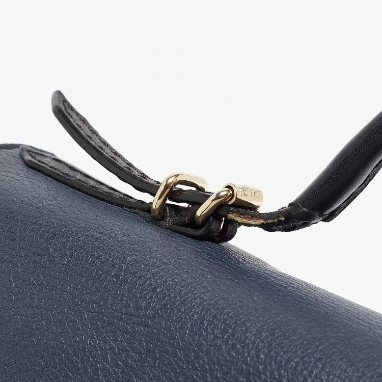 Pre Owned Carolina Herrera Navy Blue/White Leather Minuetto Top Handle Bag