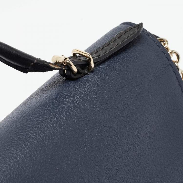 Pre Owned Carolina Herrera Navy Blue/White Leather Minuetto Top Handle Bag