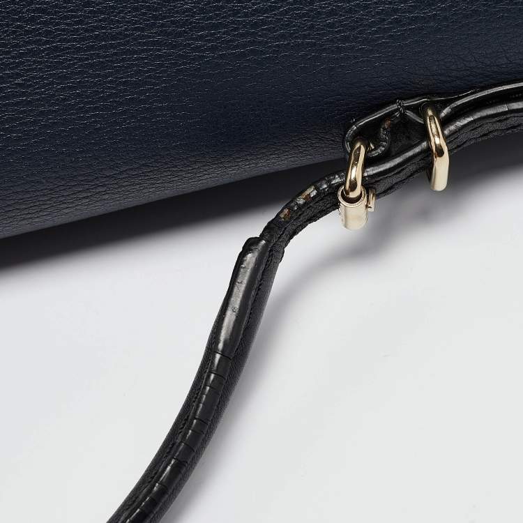 Pre Owned Carolina Herrera Navy Blue/White Leather Minuetto Top Handle Bag