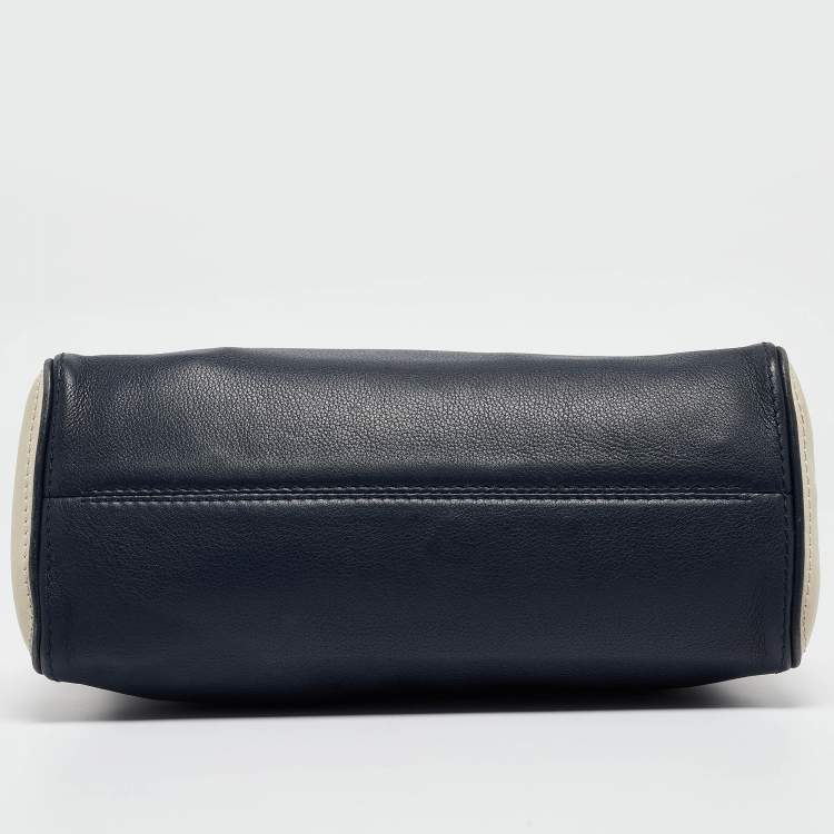 Pre Owned Carolina Herrera Navy Blue/White Leather Minuetto Top Handle Bag