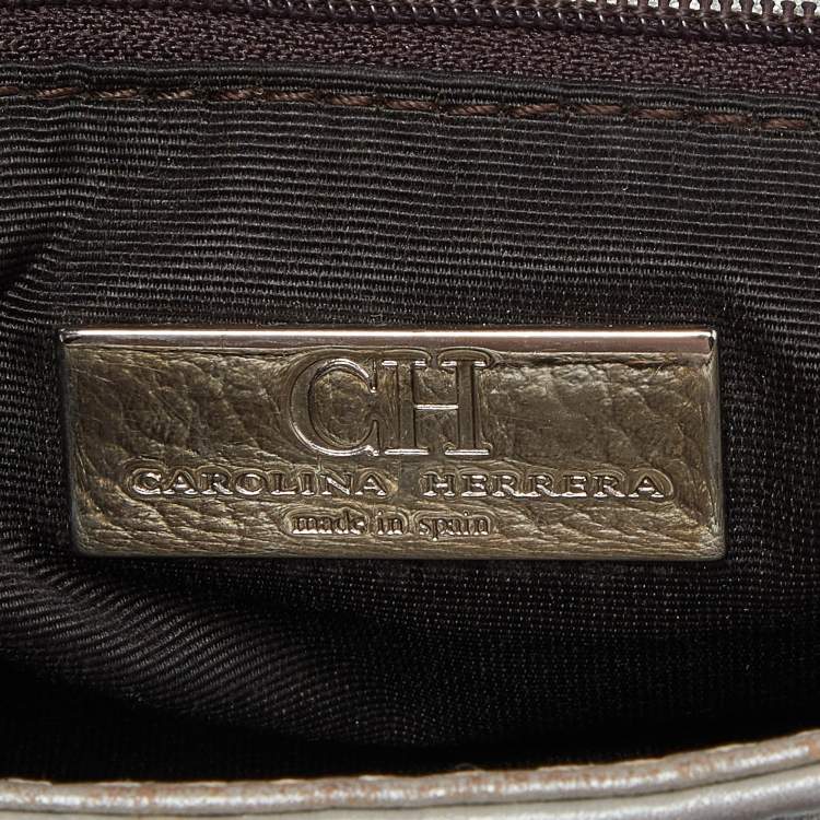 Pre Owned CH Carolina Herrera Silver Monogram Embossed Leather Audrey Shoulder Bag