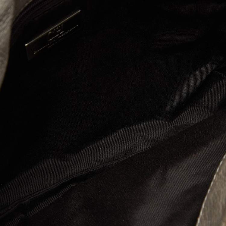 Pre Owned CH Carolina Herrera Silver Monogram Embossed Leather Audrey Shoulder Bag