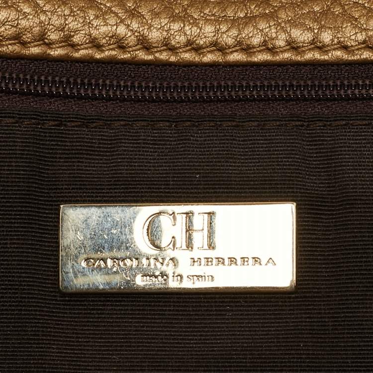Pre Owned CH Carolina Herrera Gold Monogram Leather Audrey Shoulder Bag