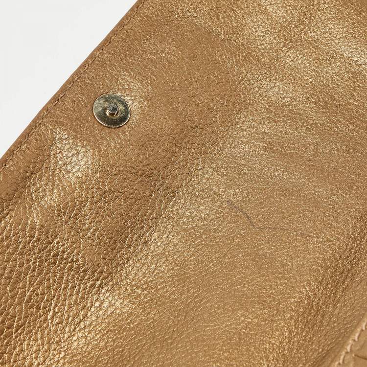Pre Owned CH Carolina Herrera Gold Monogram Embossed Leather Audrey Chain Clutch