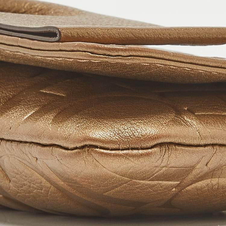 Pre Owned CH Carolina Herrera Gold Monogram Embossed Leather Audrey Chain Clutch