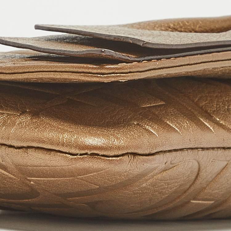 Pre Owned CH Carolina Herrera Gold Monogram Embossed Leather Audrey Chain Clutch