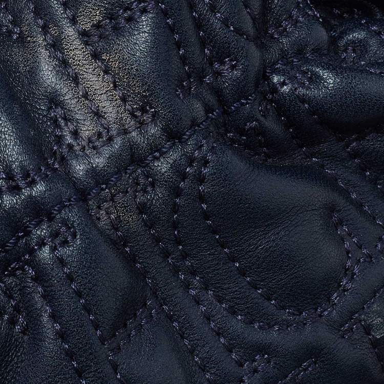 Pre Owned CH Carolina Herrera Blue Monogram Embossed Leather String Bucket Bag