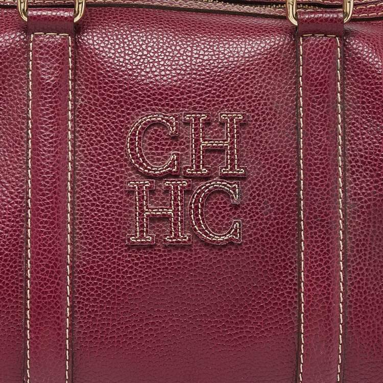 Pre Owned CH Carolina Herrera Purple Leather Andy Boston Bag