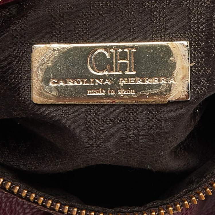 Pre Owned CH Carolina Herrera Purple Leather Andy Boston Bag