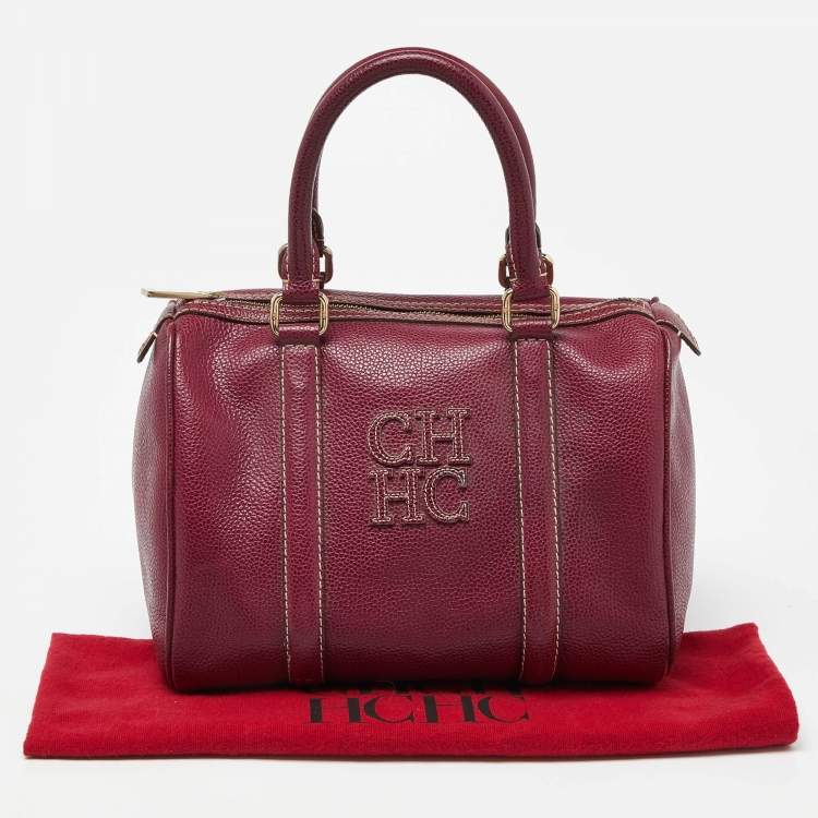 Pre Owned CH Carolina Herrera Purple Leather Andy Boston Bag