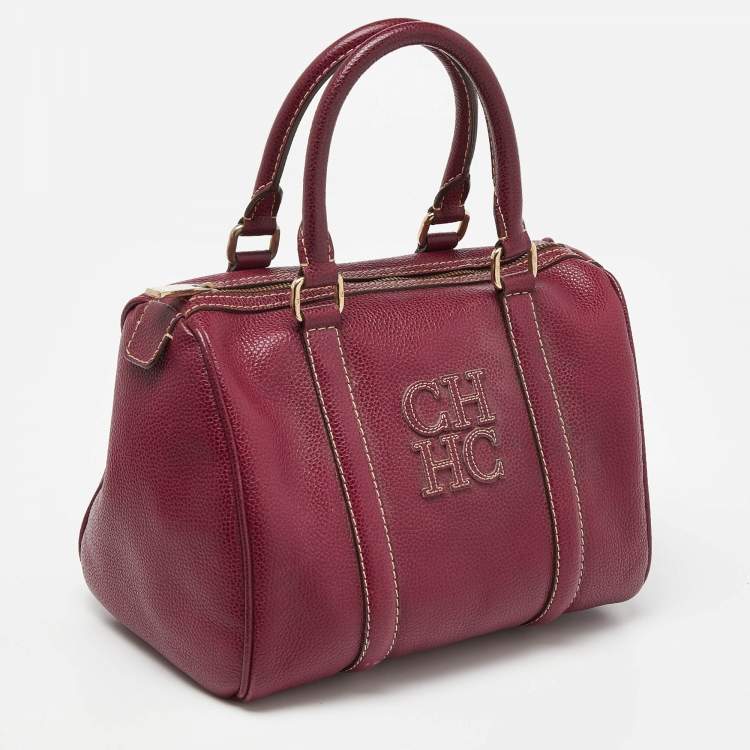 Pre Owned CH Carolina Herrera Purple Leather Andy Boston Bag